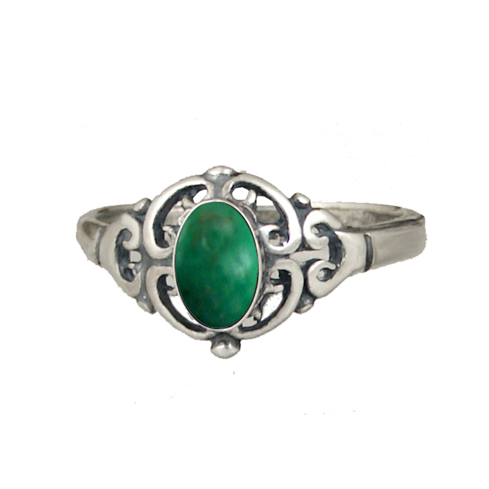 Sterling Silver Filigree Ring With Green Turquoise Size 6